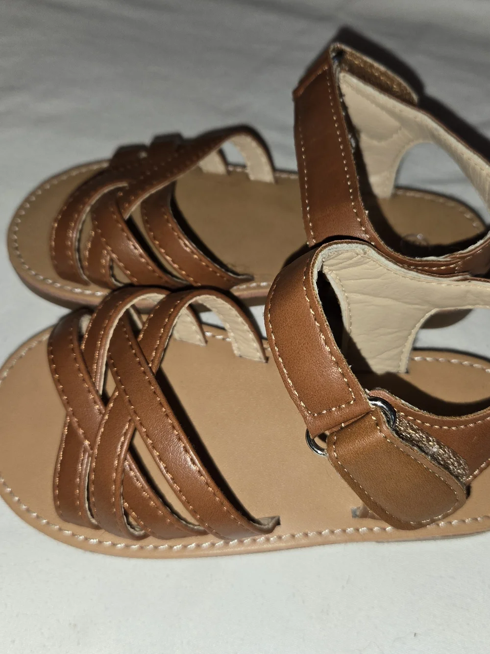 Kids Brown Strappy Sandals with Hook-and-Loop Ankle Strap